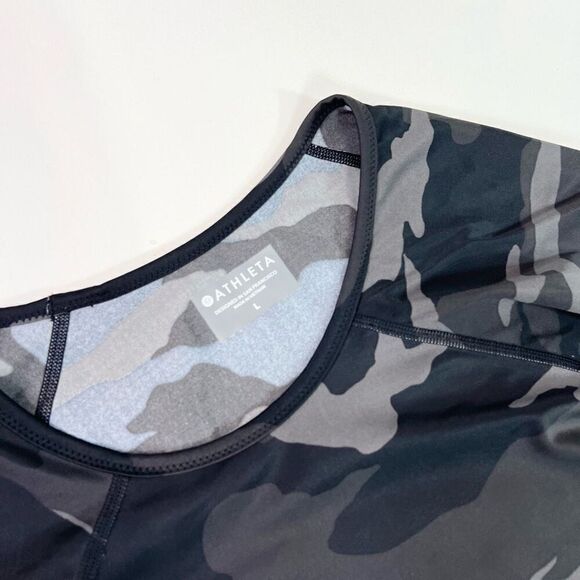 Athleta Tops Womens Large Multi-Color Camo Long-Sleeve Crew Neck Active Top - Picture 2 of 8